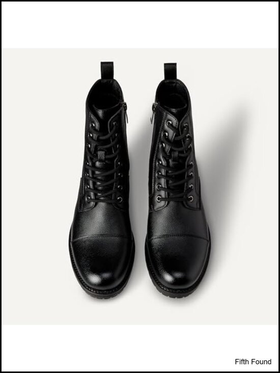 Cap Toe Lace Up Combat Boots with Zipper Faux Leather main image 4